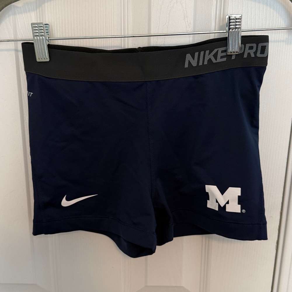 Nike Pro Women's Dark Blue Athletic Shorts with Block M